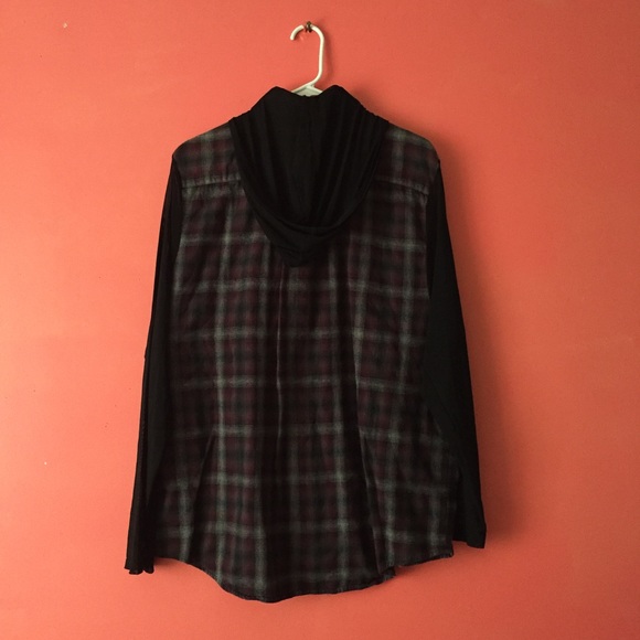 LF furst of a kind chiffon mesh sleeves & hooded flannel - Picture 3 of 4